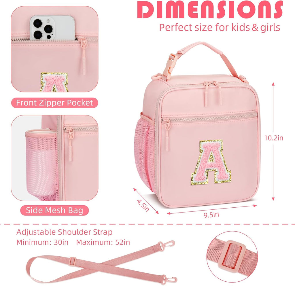 Lunch Box Kids Large Initial Insulated Lunch Bag for Girls | Toddler Lunchbox, Leak-Proof, Reusable Lunchbag, School