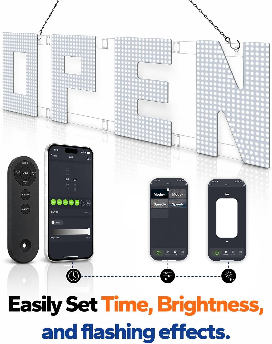 LED Open Sign for Business, Large Bright White, 42 x 12 in, Remote Control