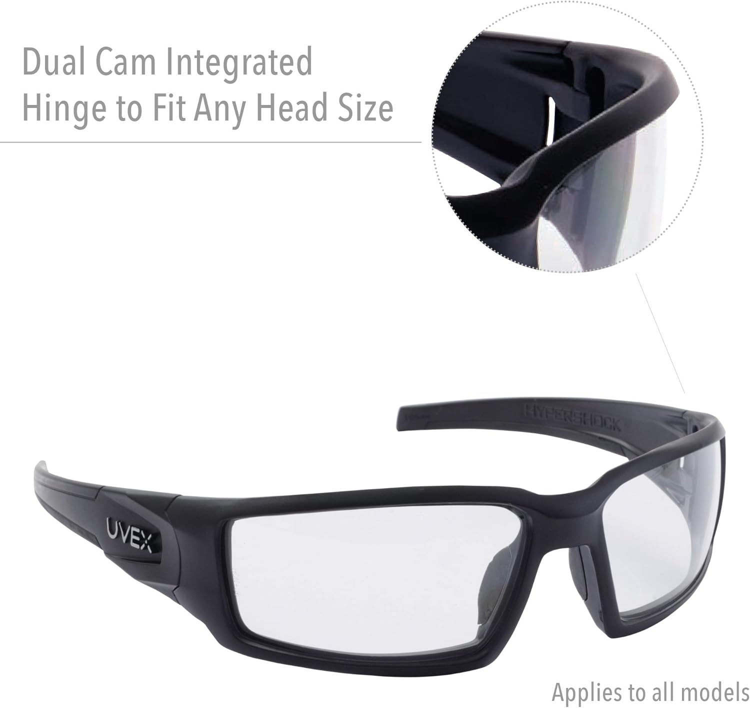 Uvex Hypershock Safety Glasses, Black Frame with SCT-Blue Lens & HydroShield Anti-Fog Coating (S2951HS)