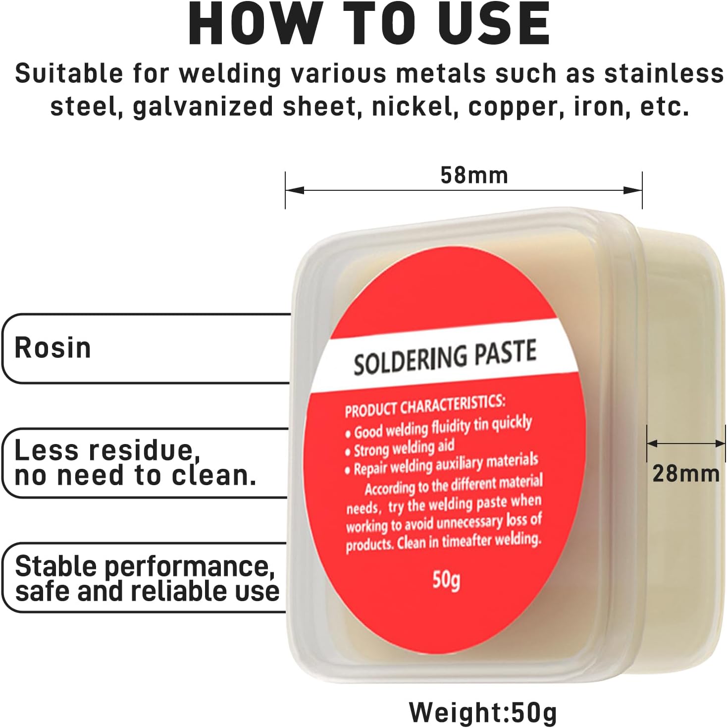 6-in-1 solder kit, soldering iron tip cleaner +1.0mm solder wire(11g*2pcs)+Rosin Solder Flux Paste (1.75 oz/50g)