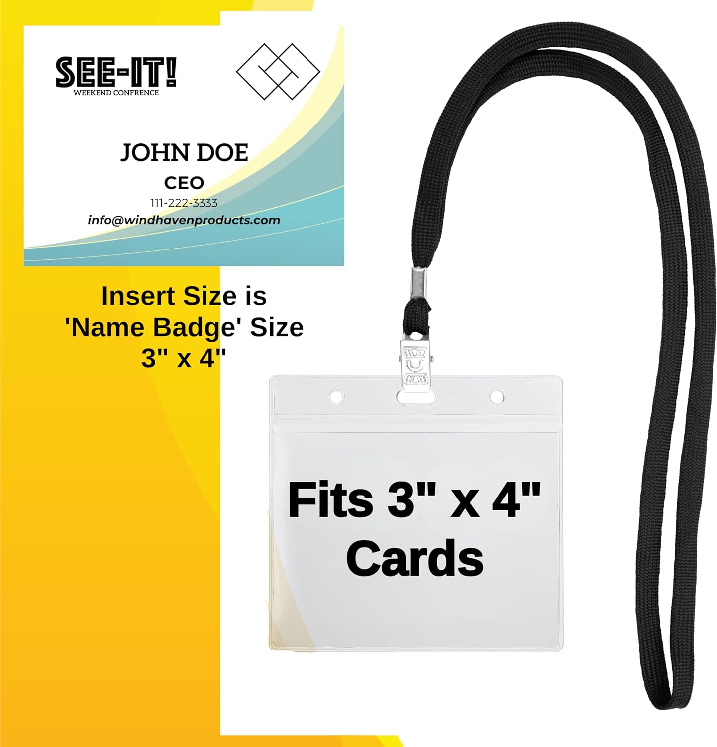 Badge Name Tag Holders with Lanyards 104 Sets 3"x4" Size Quick Load