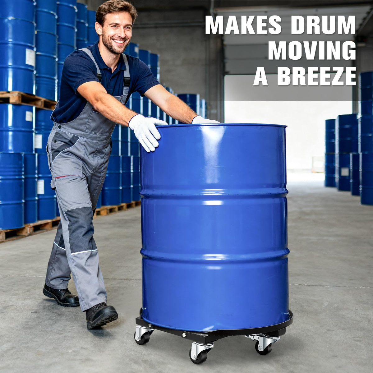 55 Gallon Drum Dolly, Anti-Tip 6-Wheel Barrel Dolly, 2000Pound