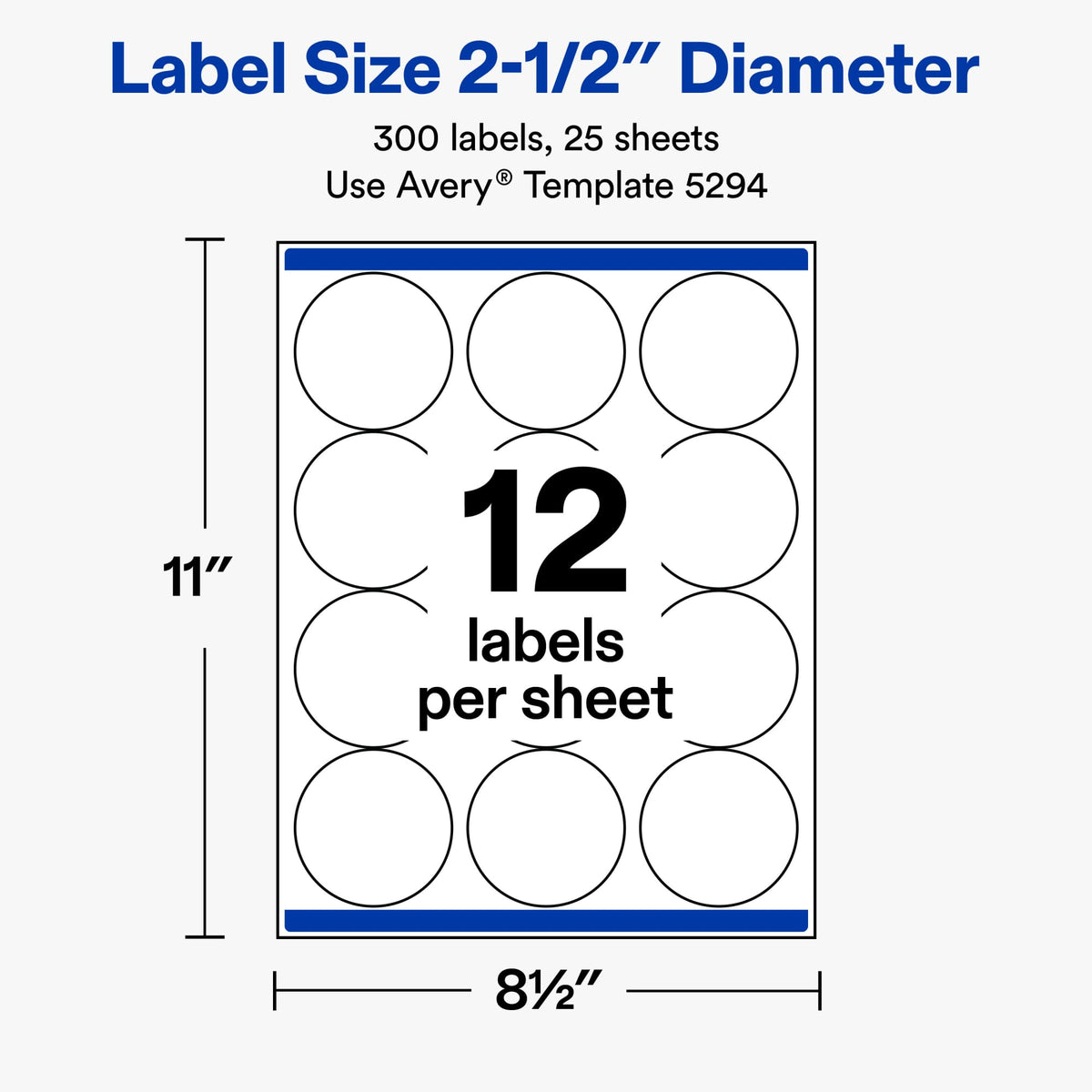 Round Printable Labels, 2.5" Diameter, Matte White, Sure Feed Technology, Laser & Inkjet Compatible, 300 Blank Labels