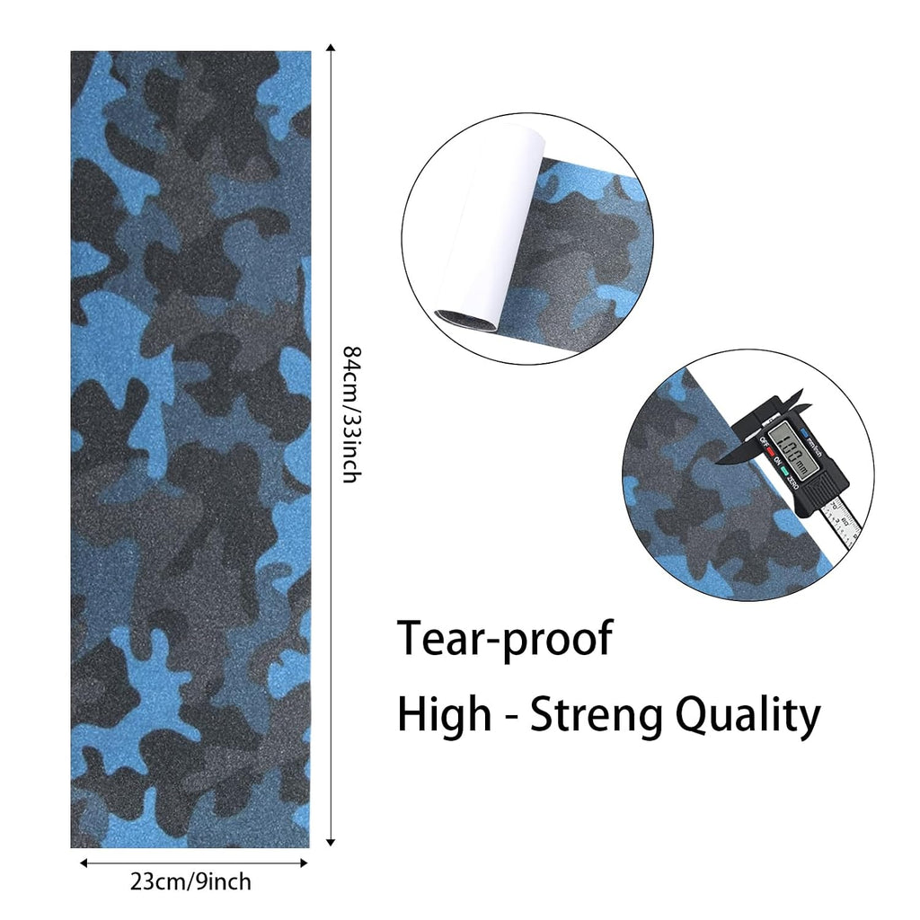 9" x 33" Blue Camo Skateboard Grip Tape 2 Pack (23x84cm) | Bubble Free, Waterproof, Griptape for Scooter Longboard
