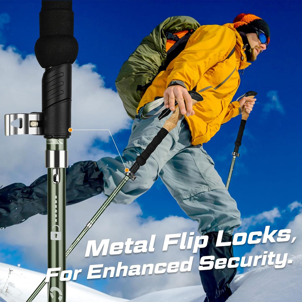 Hiking Poles Collapsible, Aluminum Alloy 7075 Trekking Poles | Hiking Sticks Telescopic & Foldable, Adjustable Height