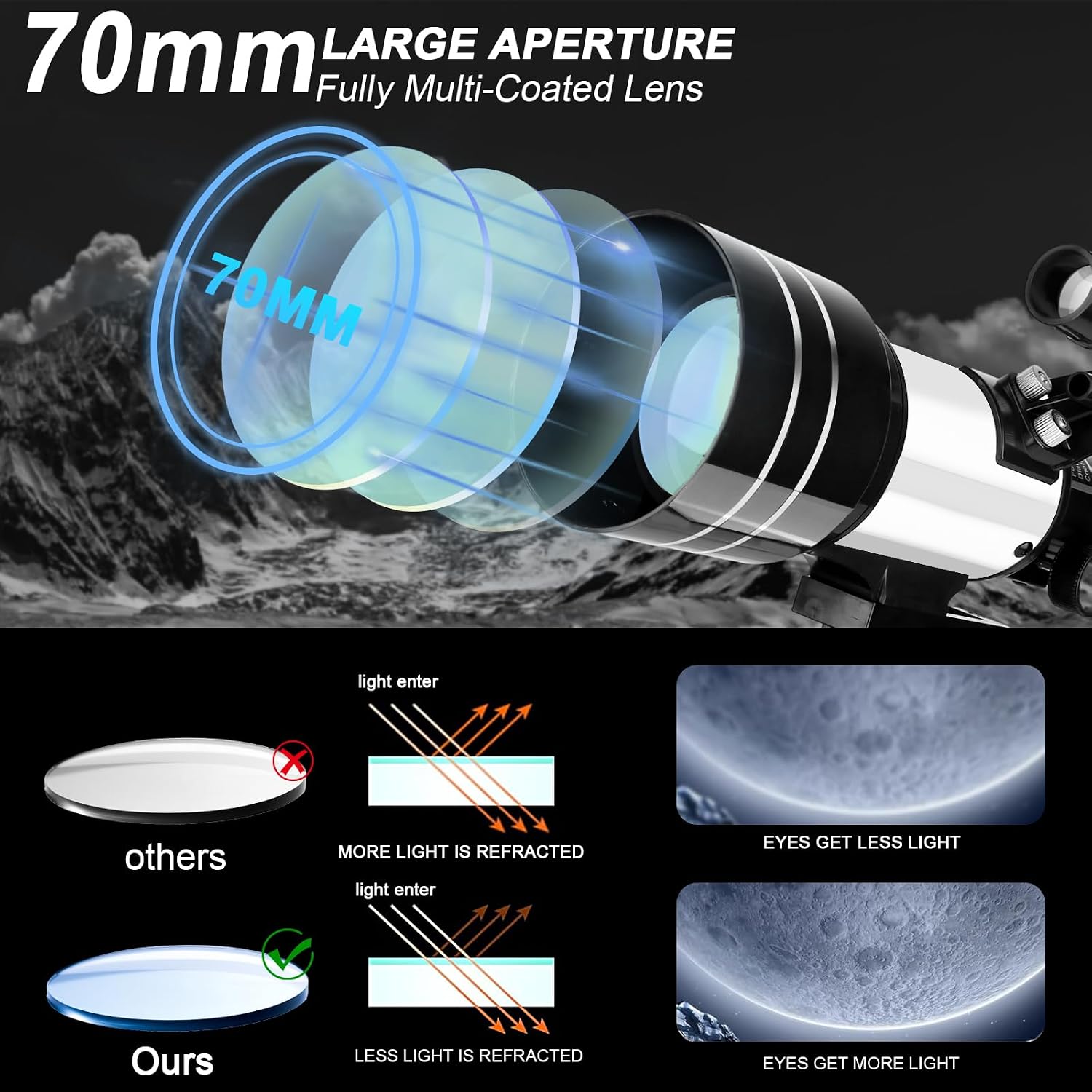 70mm Aperture Portable Refractor Telescope with Tripod and Phone Adapter