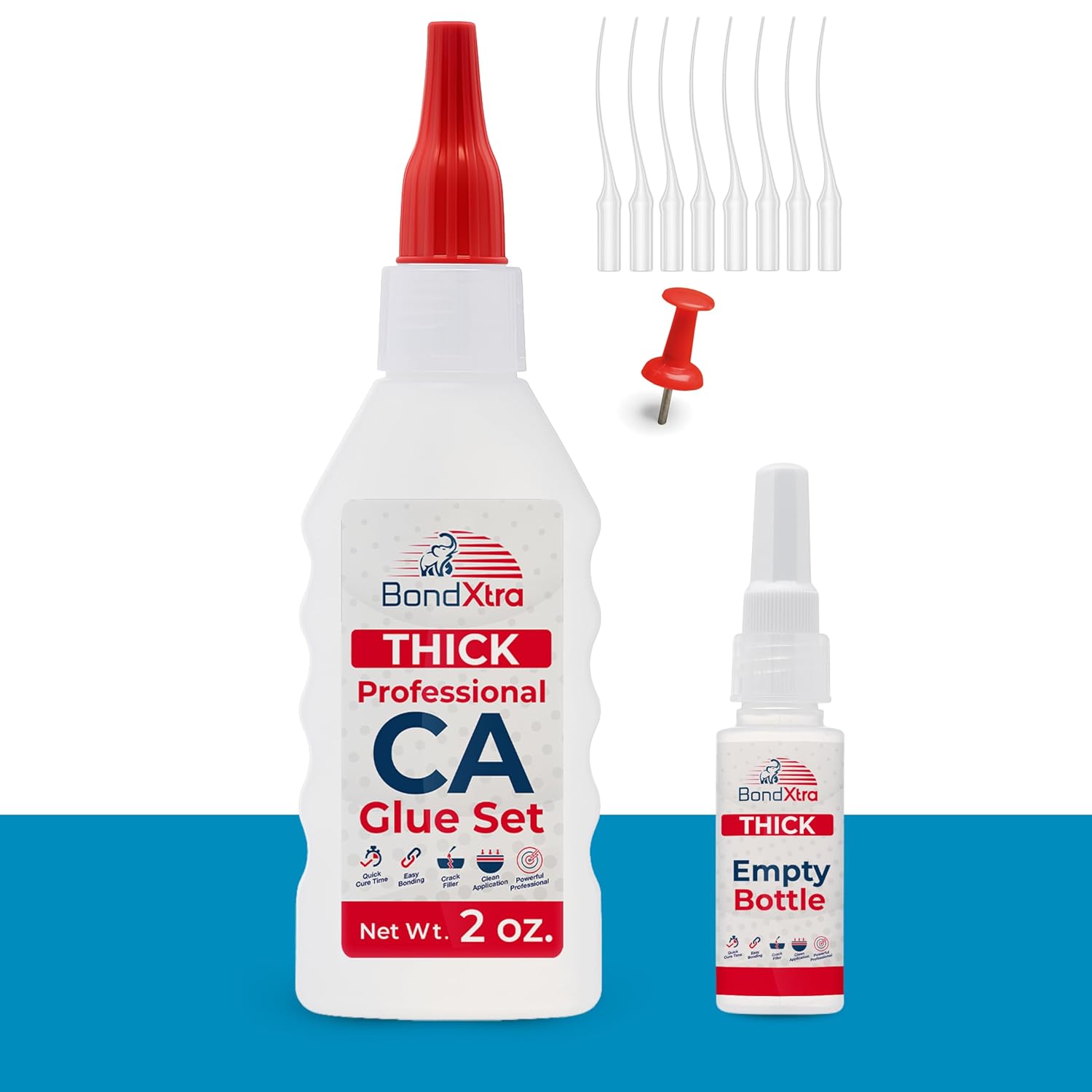2 oz. Thick CA Glue for Woodworking, Premium Super Glue Kit for Wood Turning with Extra Bottles, Anti Clog Caps