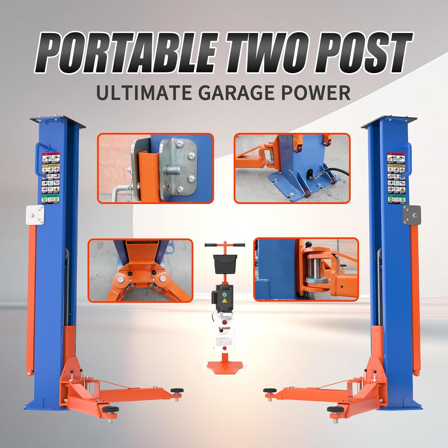 Portable Two Post Car Lift 8000 LBS Capacity, 220V Electric Lock, Movable Garage Car Lift for Home Garage & Workshop
