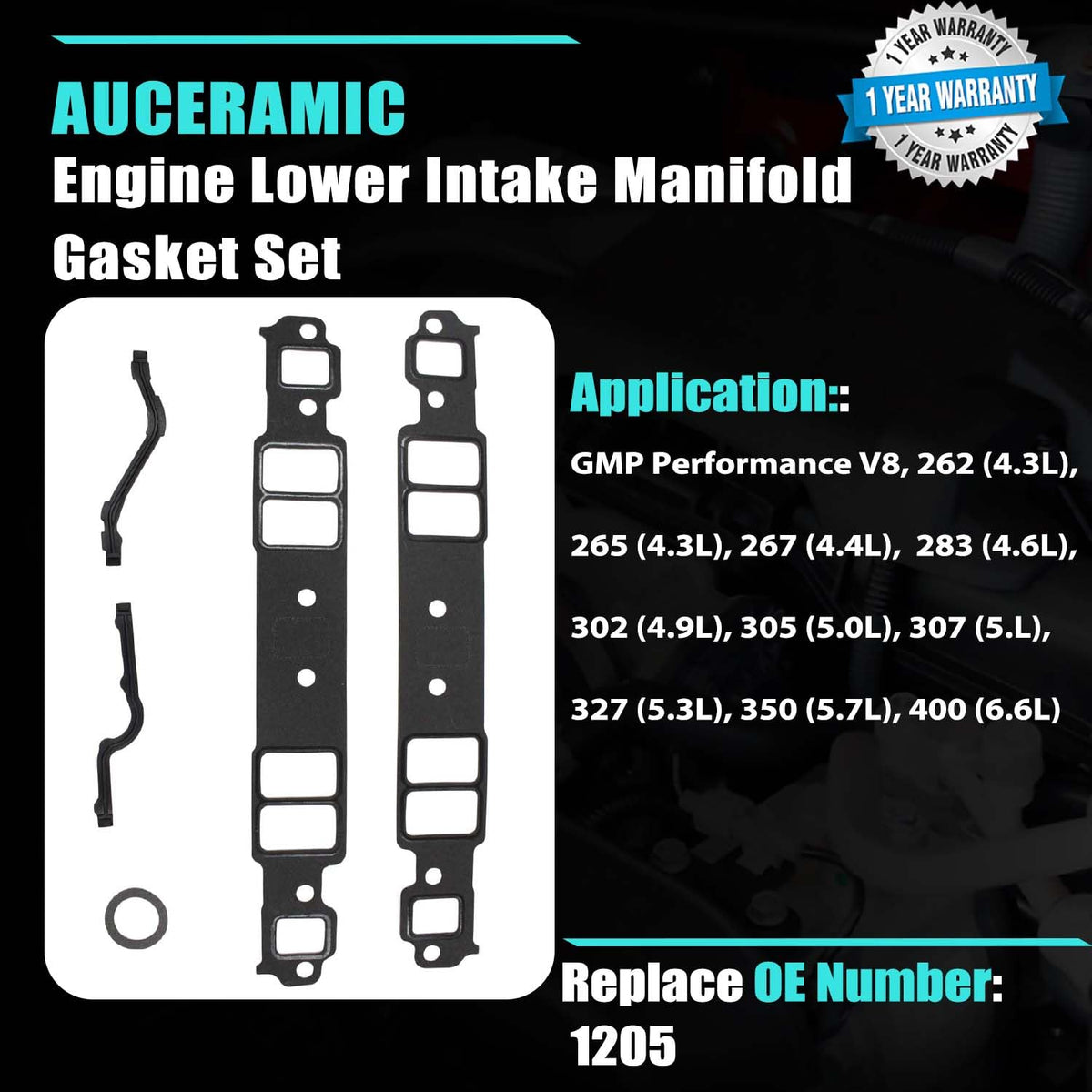 AUCERAMIC 1205 Intake Manifold Gasket Set for 1971-2002 Chevrolet GMC