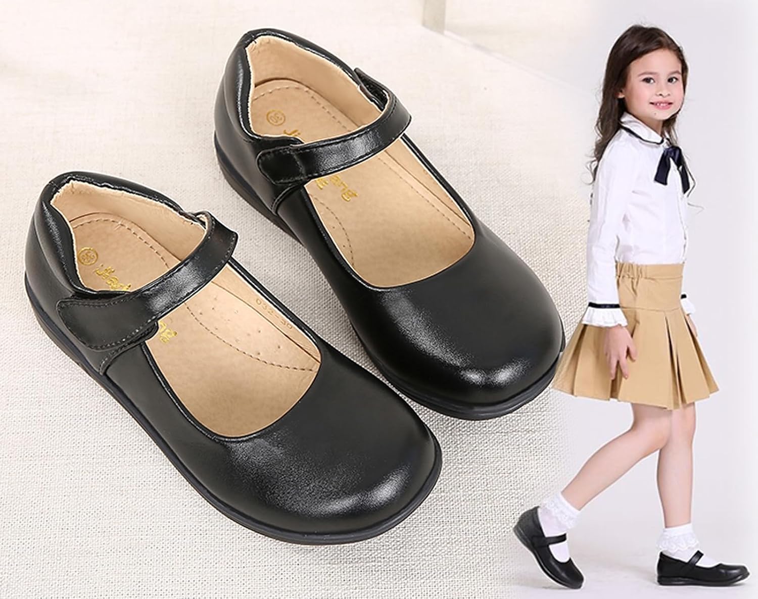 Girls Black School Uniform Dress Mary Jane Shoes Ballet Flats(Toddler/Little/Big Kid)
