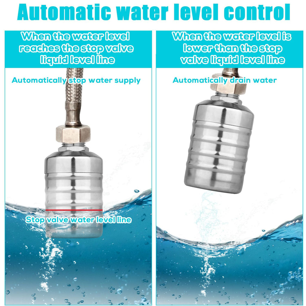 2pcs Water Float Valve, Stainless Steel Automatic Water Level