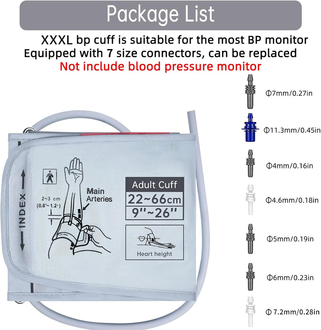 XXXL Blood Pressure Cuff, 9”-26” (22-66CM) Extra Large Cuff Compatible with Omron BP Monitor, Replacement XXX-Large