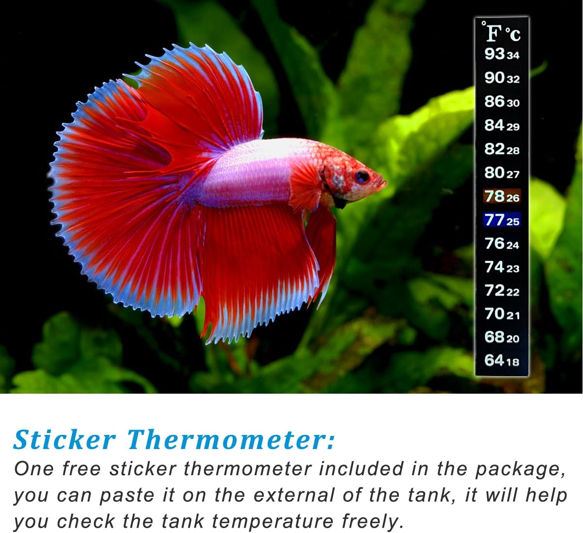 50Watt Aquarium Heater for 6-15 Gallon Fish Tank, Adjustable Submersible Heater Thermostat with Thermometer Strip and