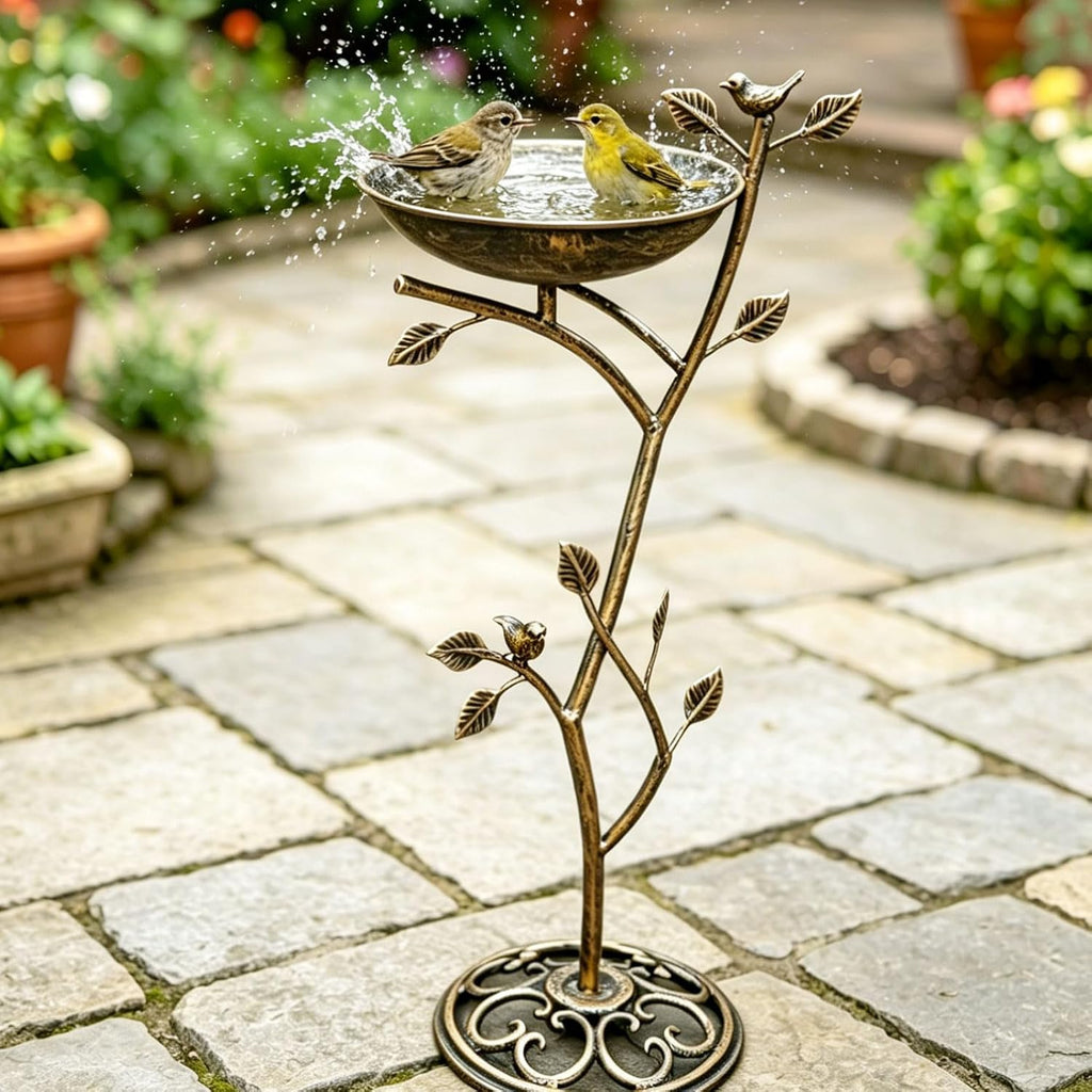 Diam 11.4" W x 31" H Cast Iron Pedestal Bird Bath, Bird Baths for Outdoors,Vintage Metal Bird Bath Garden Yard