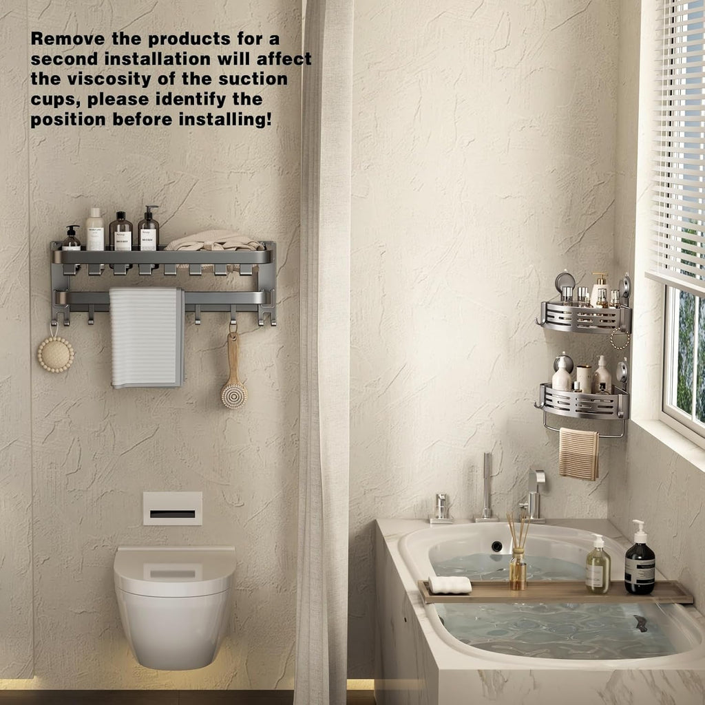 Corner Shower Caddy Suction Cup Shower Shelf Corner No Drilling Bathroom Shower Organizer Storage Rack Adhesive with