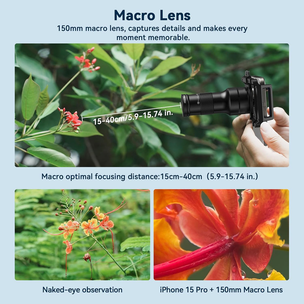 6X Telephoto Lens & 150mm Macro Lens, 2 in 1 Phone Camera Lens Kit with Universal Lens Clip, Phone Lens Attachment
