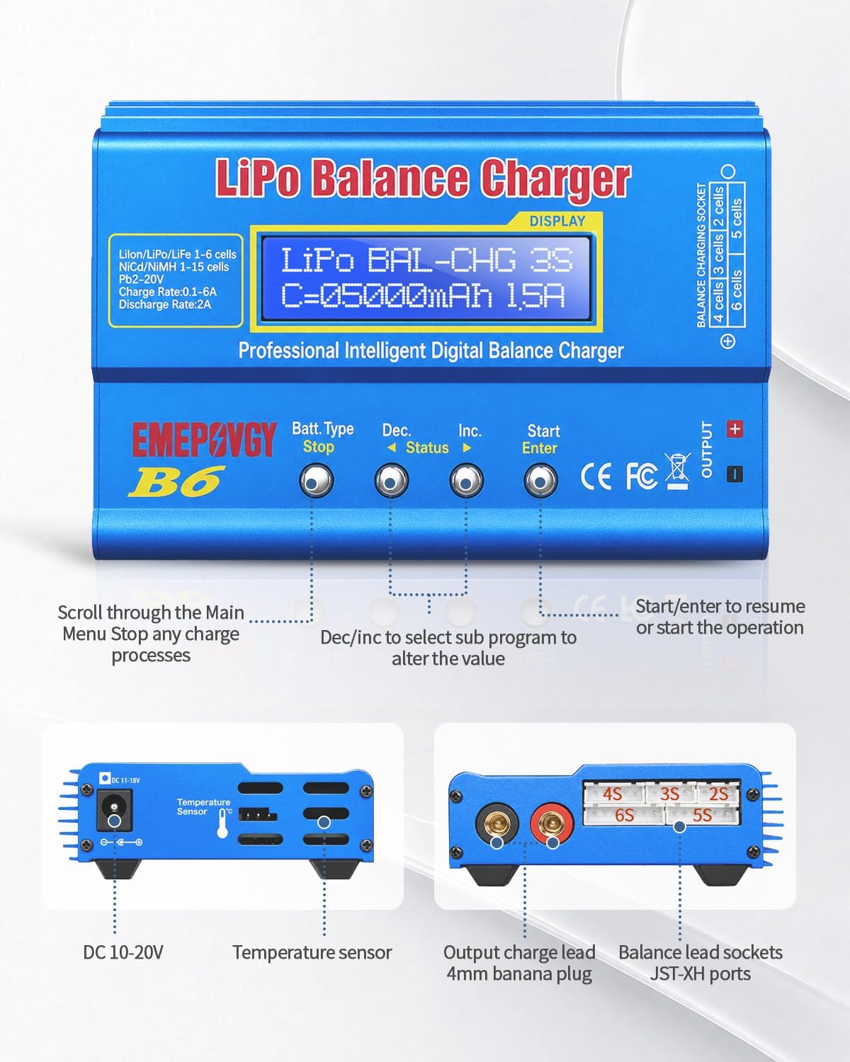 B6 Battery Balance Charger 2026 Upgraded 80W Discharger for NiMH/NiCd (1-15S) LiPo/Li-ion/Life Battery (1-6S) RC