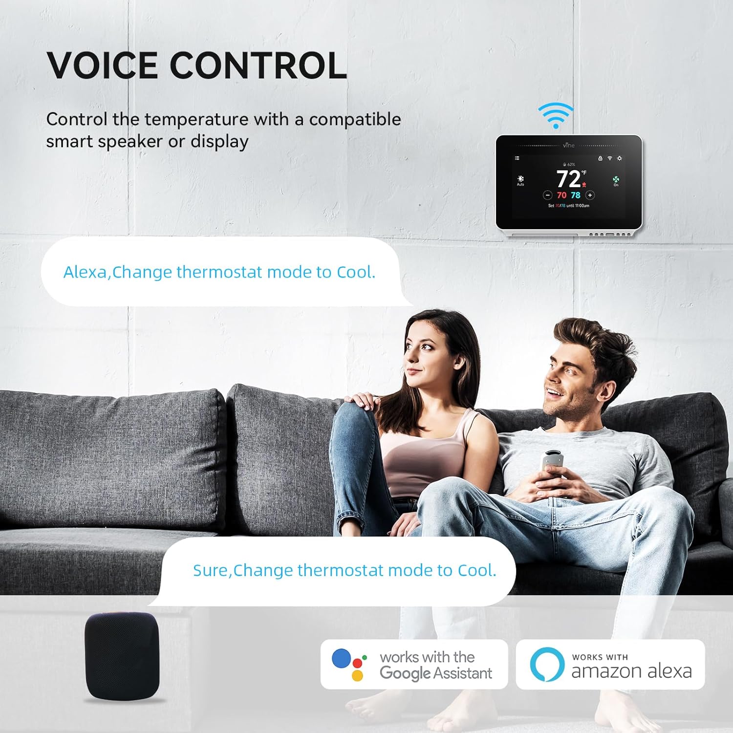 Programmable Thermostat for House with 4.3" Touch Screen, WiFi Smart Home Thermostat for AC and Heating, App/Voice