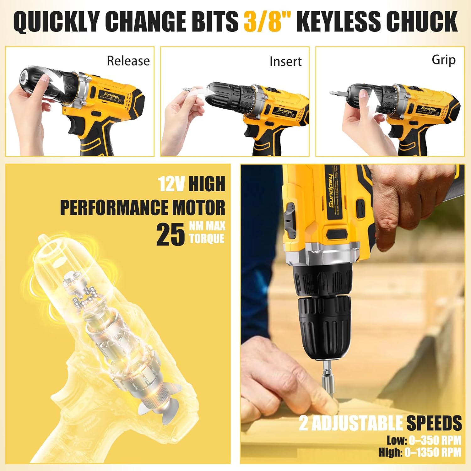 Home Tool Kit with Drill - 166-Piece General Basic Home Repair Tool Set with 12V Cordless Power Drill & Battery &
