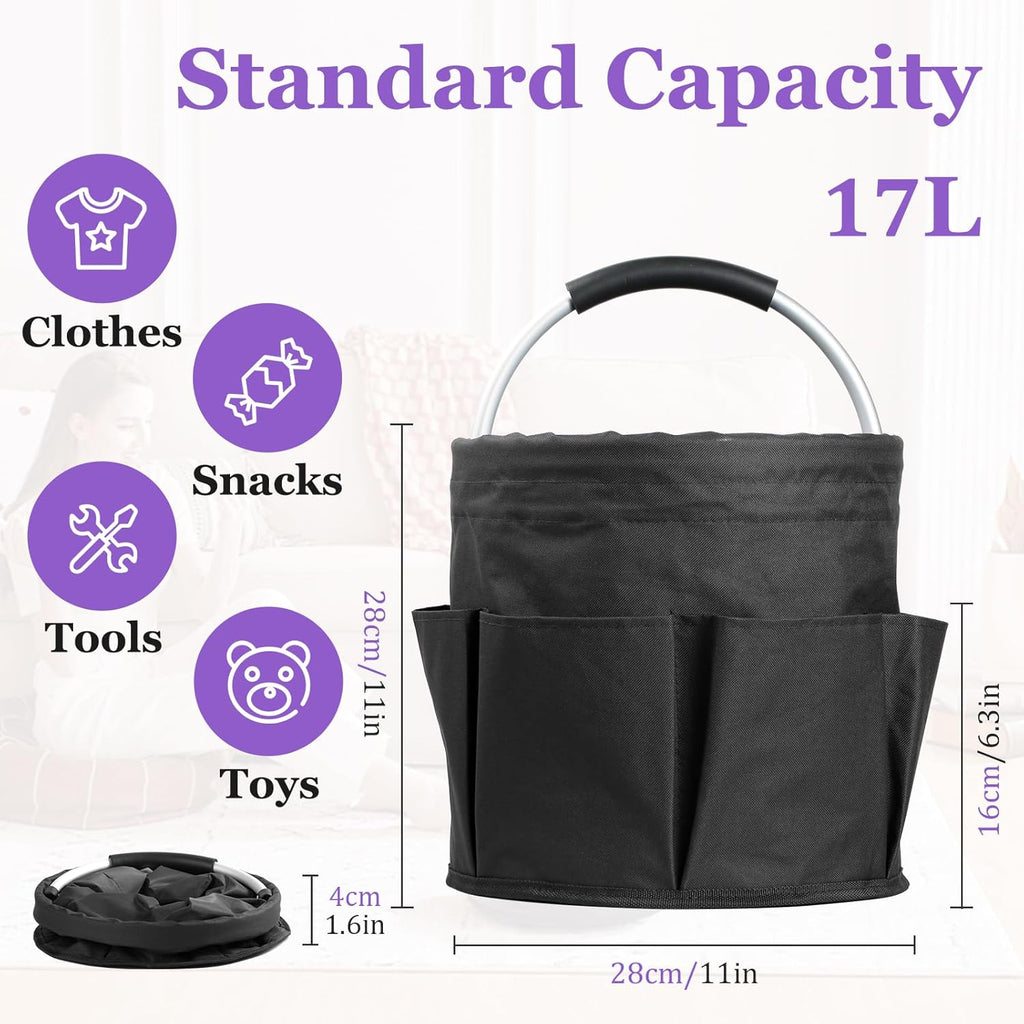 17L Cleaning Caddy with Handle and 6 Pockets, Foldable Cleaning Supply Caddy, Portable Shower Caddy in 600D Oxford