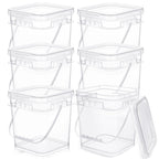 6 Pcs Clear Square Buckets with Lid Handle Food Grade, 1.5 Gallon