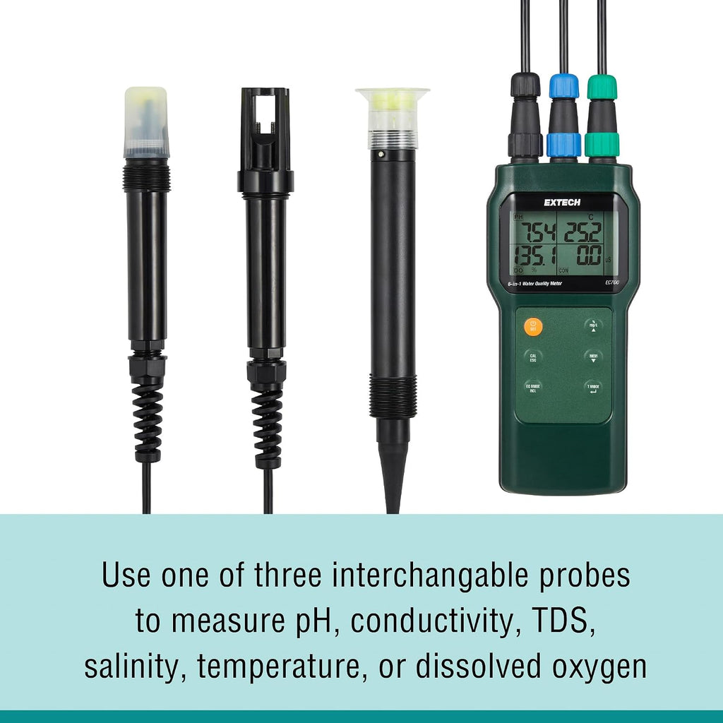Extech EC700 6-in-1 Water Quality Meter with 3 Probes, Optical DO