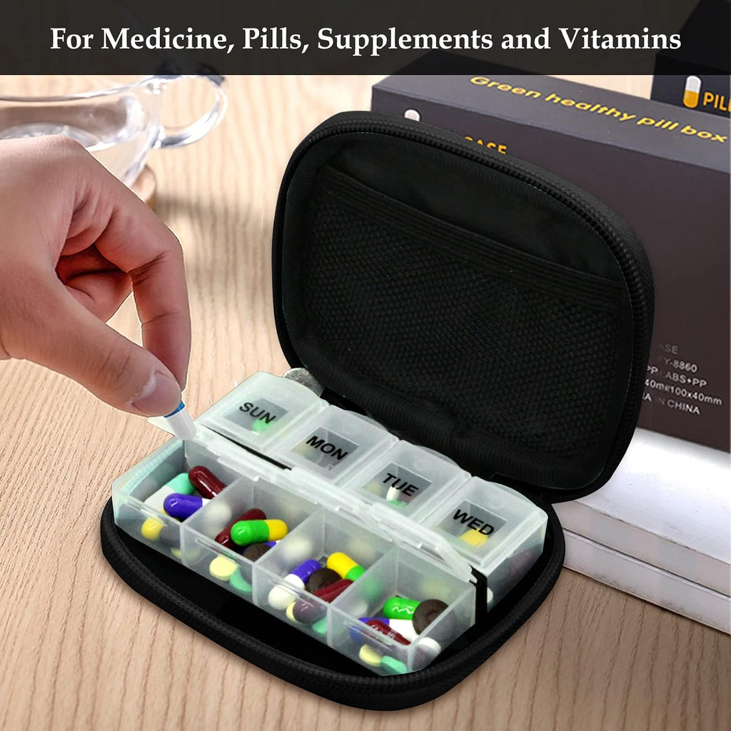 Weekly Travel Pill Organizer Pill Case for Purse with Removable 7 Day Pill Box, Fashionable Travel Medicine Organizer
