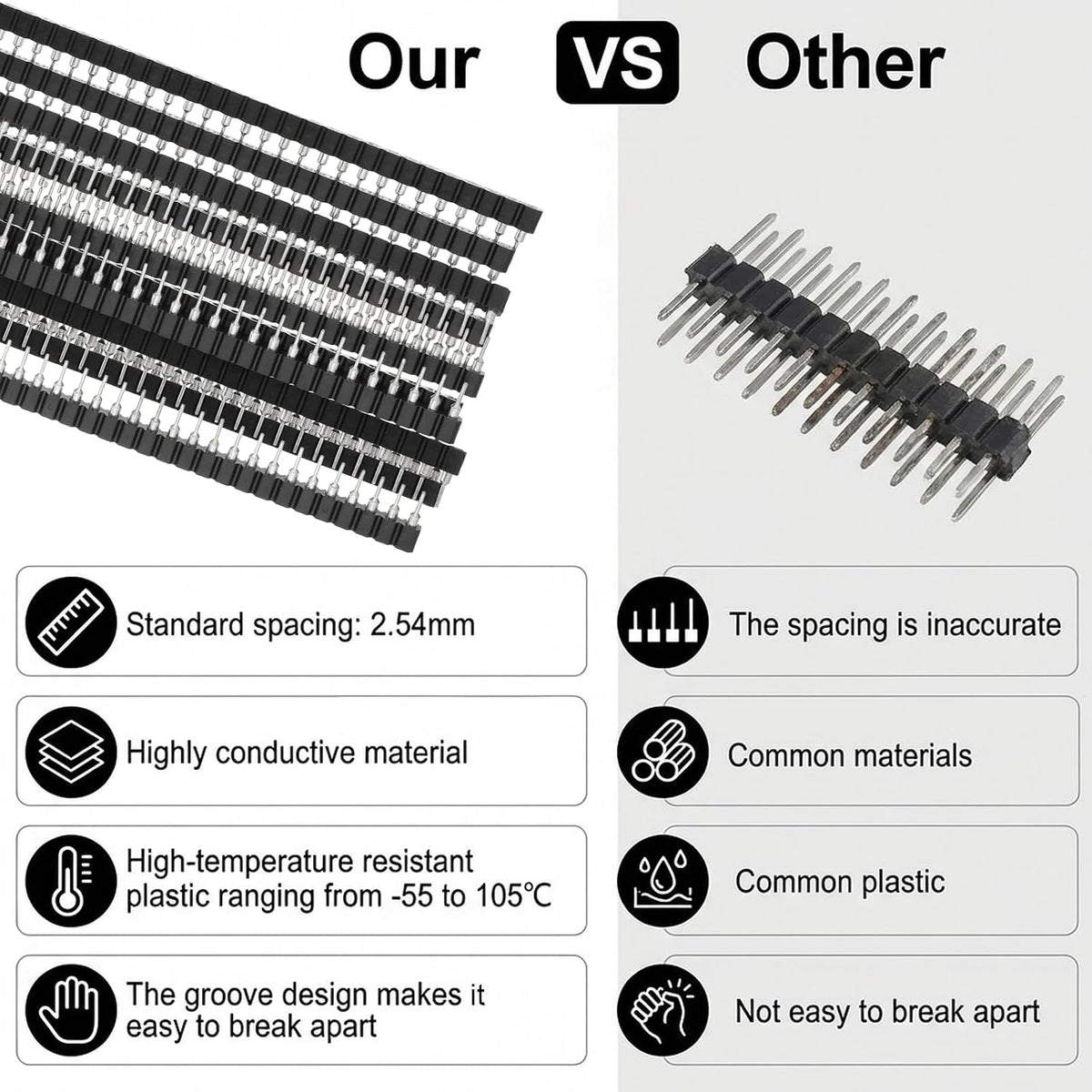 10pcs 1x40P Single Row Round Headers Machine Pin Female 0.1" 2.54mm 40 Pin Breakable PCB Breadboard Socket Connector