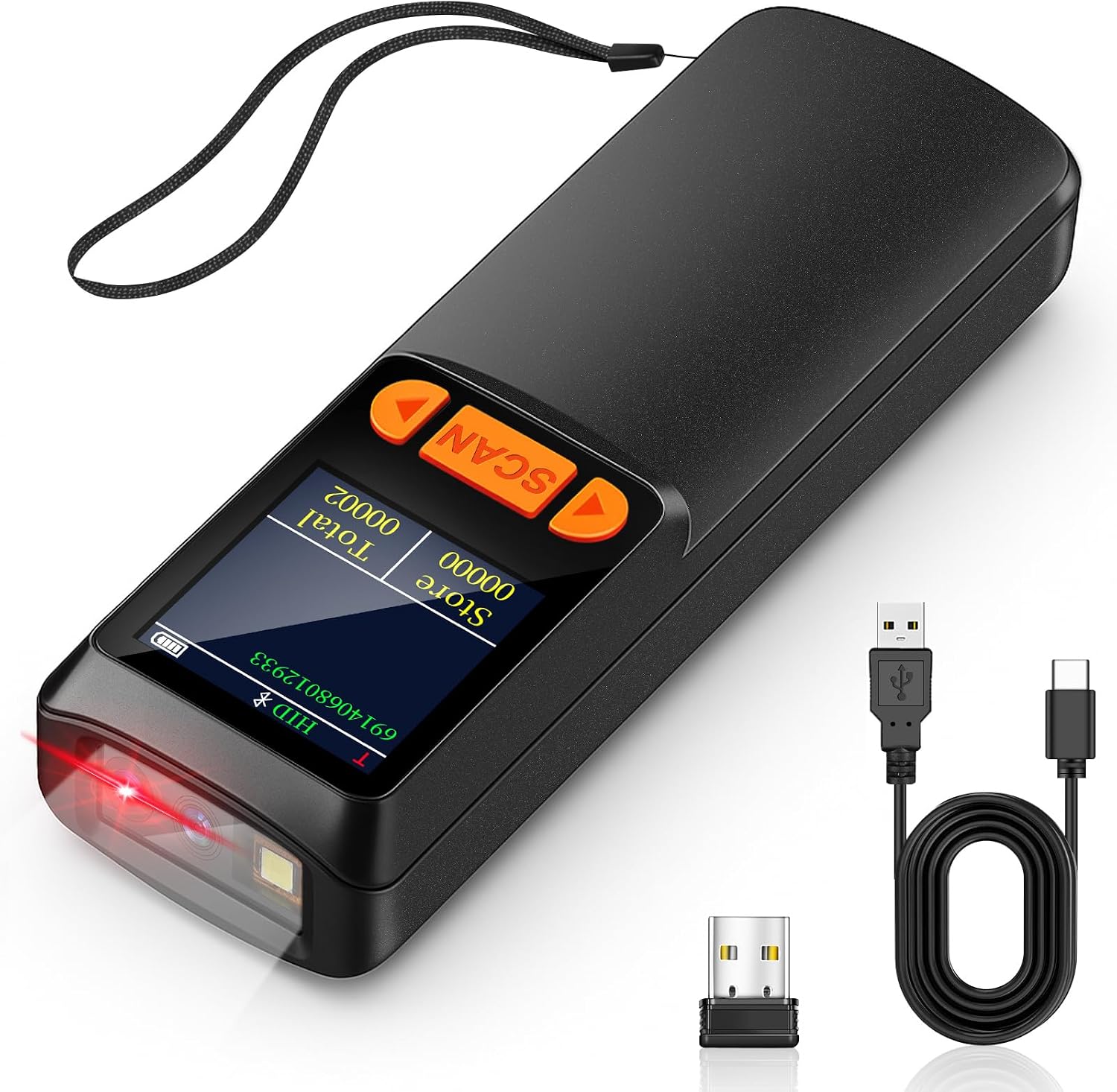 Mini Barcode Scanner, 2D QR 1D Bluetooth Wireless Bar Code Reader | LCD Screen Display & Setting Keypad & AI Voice