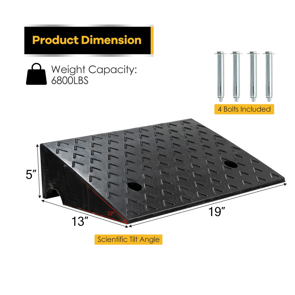 2 Pack Heavy Duty Rubber Curb Ramp, 5 Inch Rise Height