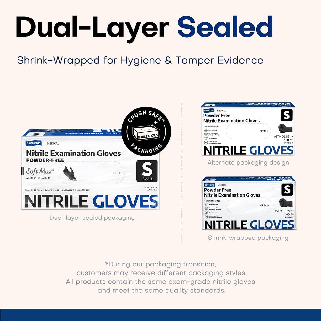 Soft Max Nitrile Exam Gloves, Powder-Free, Black, 100 Count