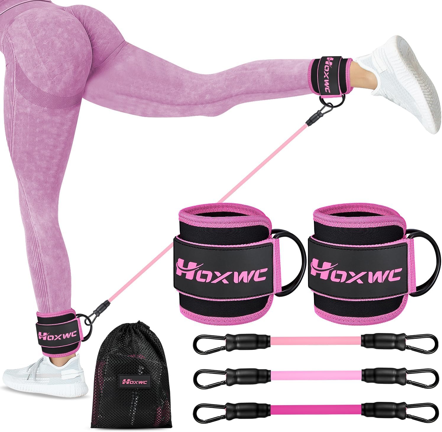 Ankle Resistance Bands with Cuffs, Ankle Bands for Working Out, Ankle Resistance Band for Leg, Booty Workout