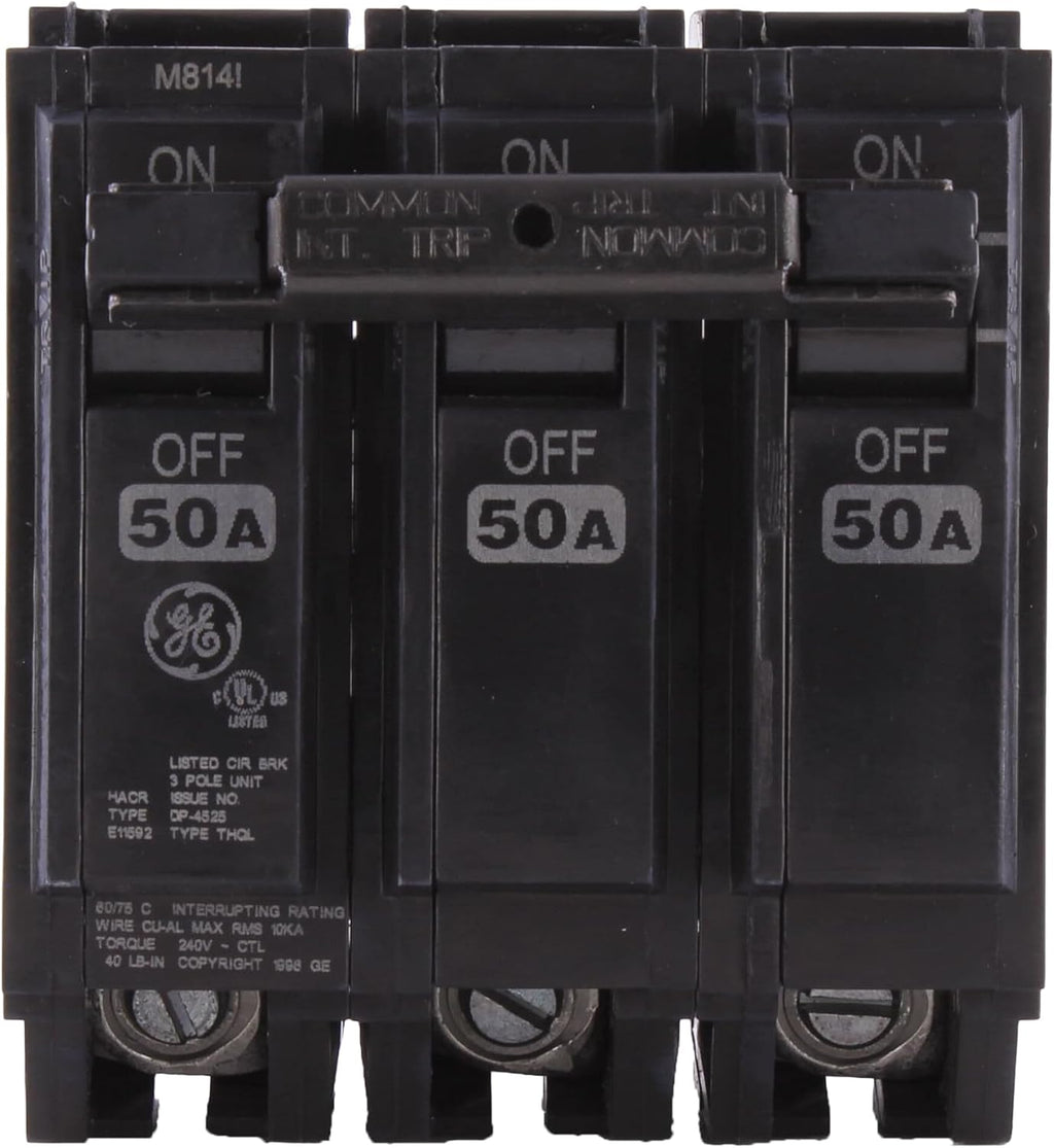 ABB Q-Line THQL32050 Circuit Breaker • 50A/3-Pole Configuration • 120/240 VAC, 10 kAIC • Thermal Magnetic Trip • Quick-Make/Quick-Break Mechanism • Plug-in Mount