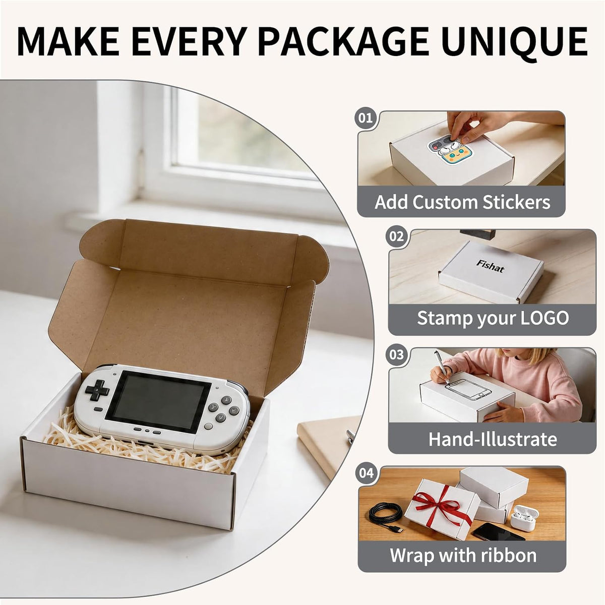 10" x 7" x 3" White Corrugated Cardboard Shipping Boxes Set of 25