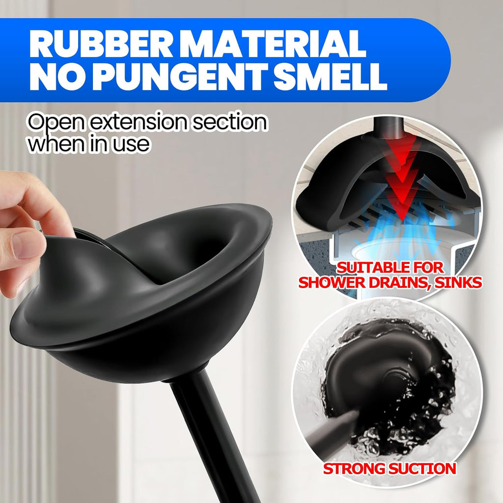 4in1 Toilet Plunger and Brush Set - Home Bathroom Cleaning Tools | 21", Groove Gap Brush, Cleaning Gloves, Heavy Duty