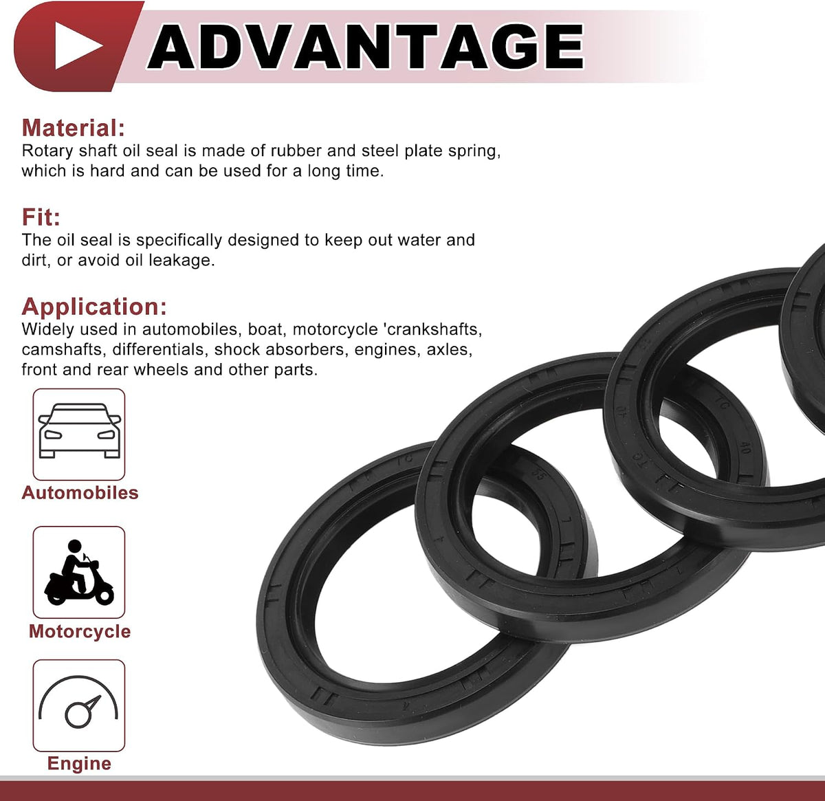 5 Pcs Rotary Shaft Seal High Pressure Oil Seal 40x55x7mm Black Nitrile 70 Durometer Rubber