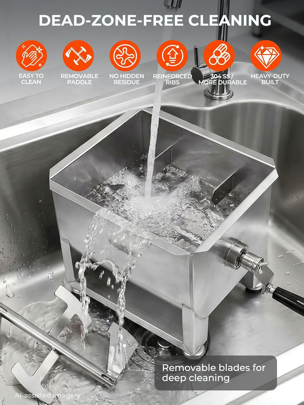 20lbs Manual Meat Mixer, 304 Stainless Steel Meat Mixer for Sausage Making, Deer & Wild Game Processing, Ground Beef