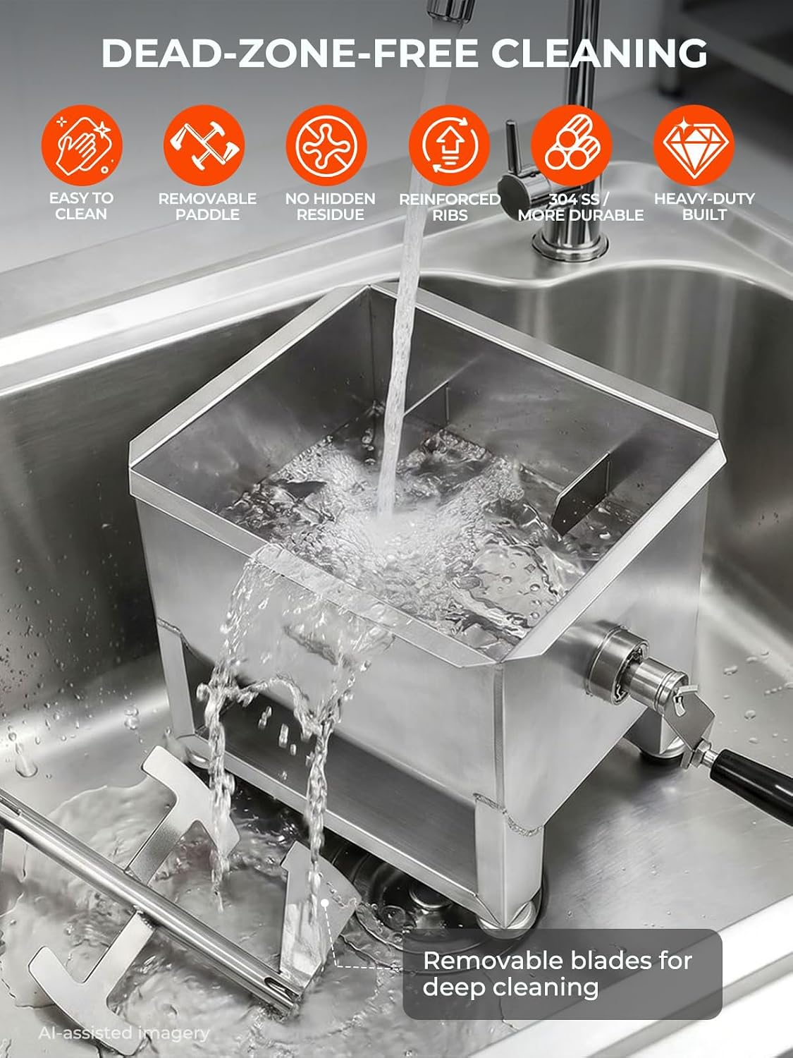 20lbs Manual Meat Mixer, 304 Stainless Steel Meat Mixer for Sausage Making, Deer & Wild Game Processing, Ground Beef