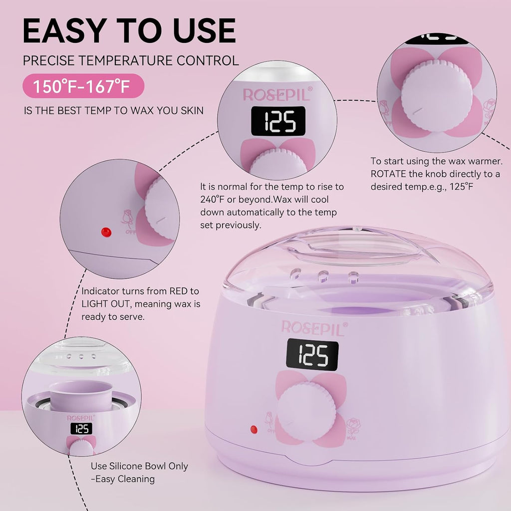 Digital Wax Warmer Waxing Kit for Women&Men-6pack Wax beads | Smart Temp Control, LCD Screen, Waxing beads 3 Colors*2