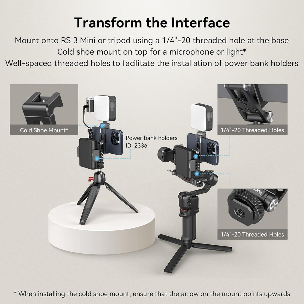 Universal Metal Phone Support with Cold Shoe Mount, Smartphone Holder Adapter Support Free Adjustment Joints, Phone