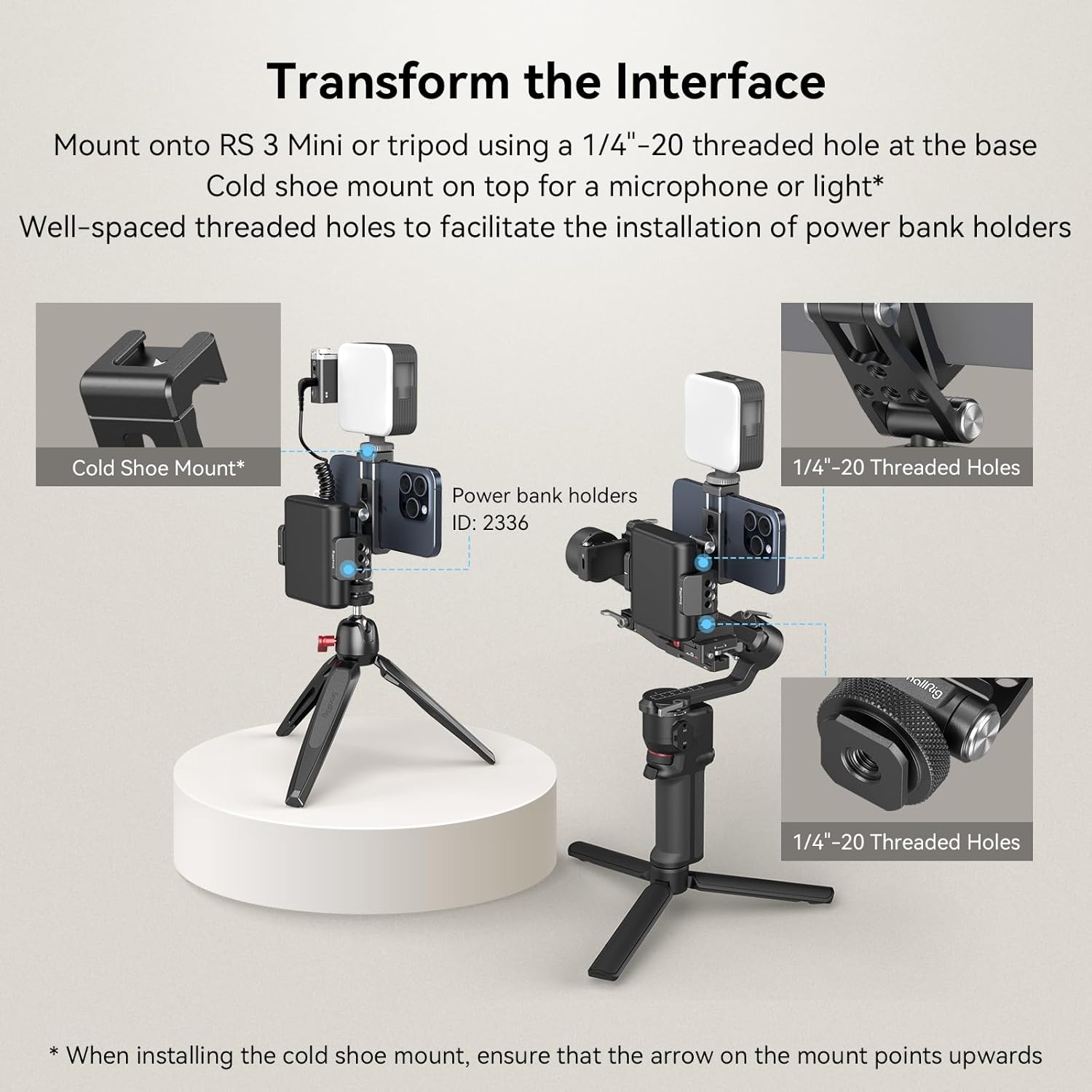 Universal Metal Phone Support with Cold Shoe Mount, Smartphone Holder Adapter Support Free Adjustment Joints, Phone