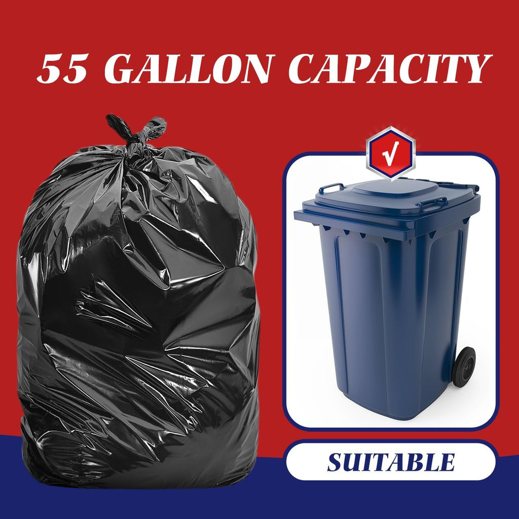 55-60 Gallon Black Trash Bags 20 Bags Extra Large Garbage Bags - 39" x 53" | Fit 45,49,50,55,60 gal Lawn And Leaf