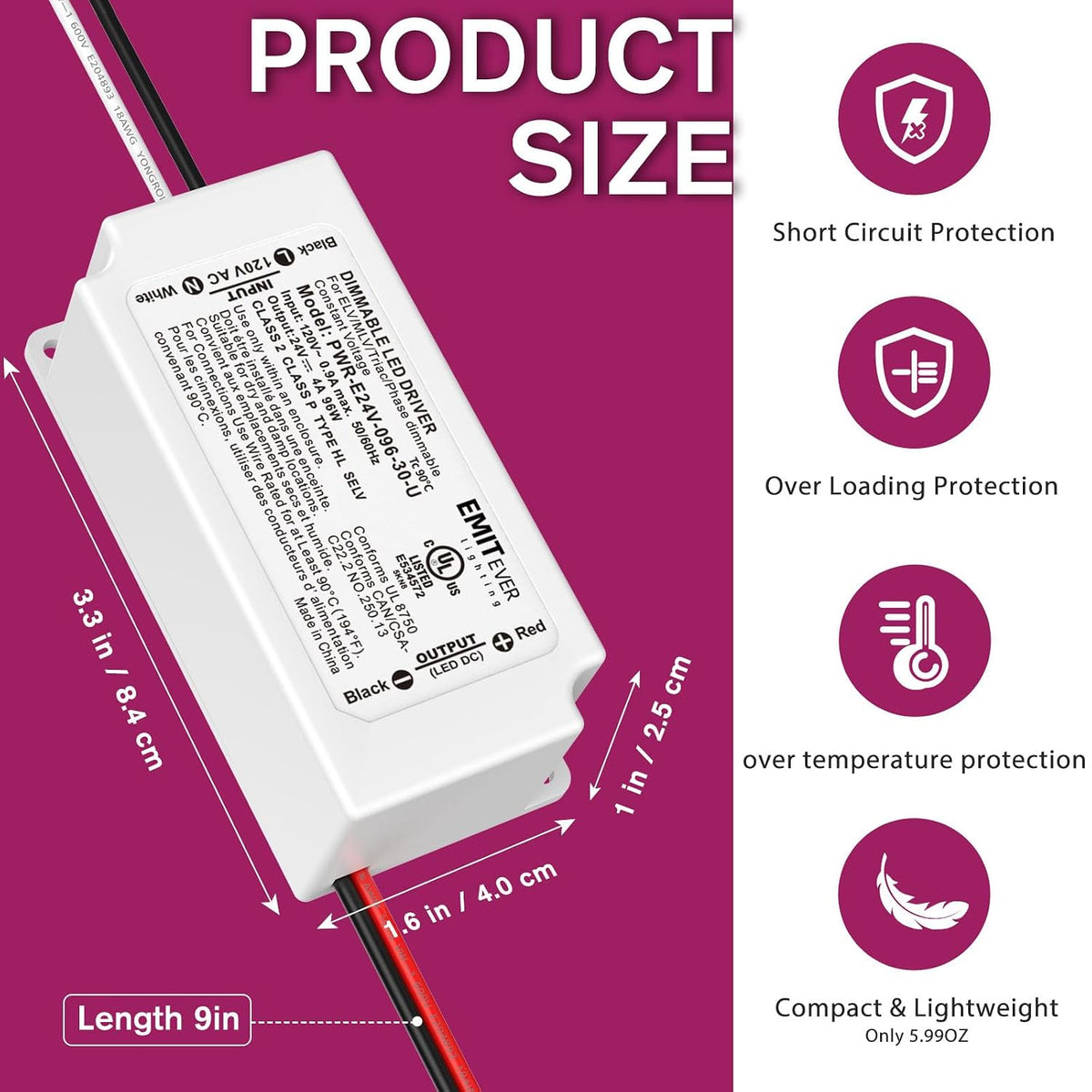 EMITEVER 96W 24V Dimmable LED Driver,AC 120V to DC Electronic Transformer