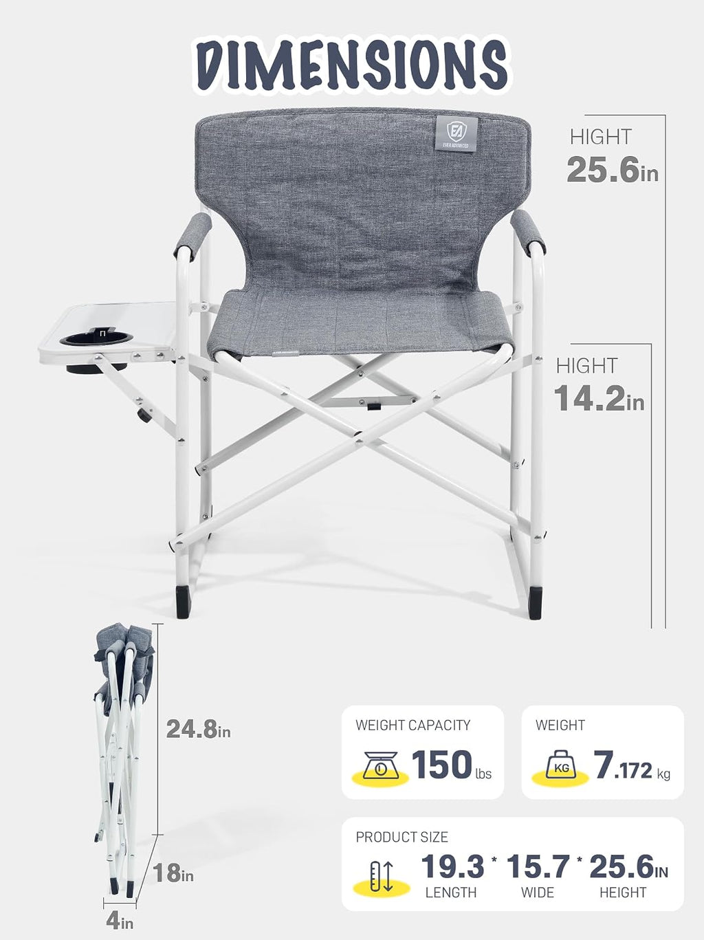 Kids Directors Chair with Side Table, Padded Kids Folding Camping Chair Outdoor with Safety Lock, Lightweight