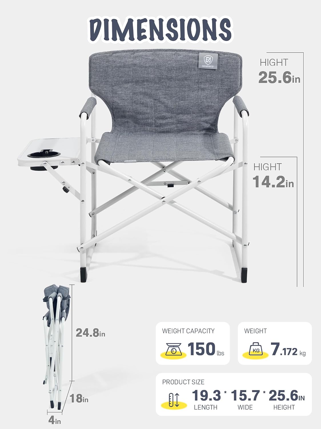 Kids Directors Chair with Side Table, Padded Kids Folding Camping Chair Outdoor with Safety Lock, Lightweight