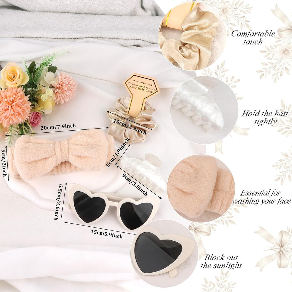 4PCS Bridesmaid Proposal Gifts Satin Hair Scrunchies Heart Sunglasses Spa Headband Acrylic Claw Clips Bachelorette