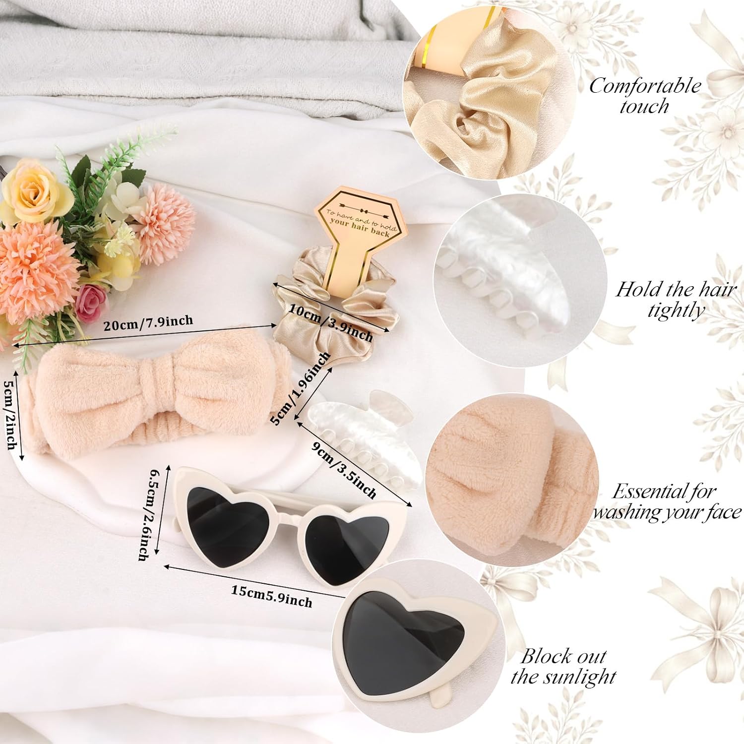 4PCS Bridesmaid Proposal Gifts Satin Hair Scrunchies Heart Sunglasses Spa Headband Acrylic Claw Clips Bachelorette