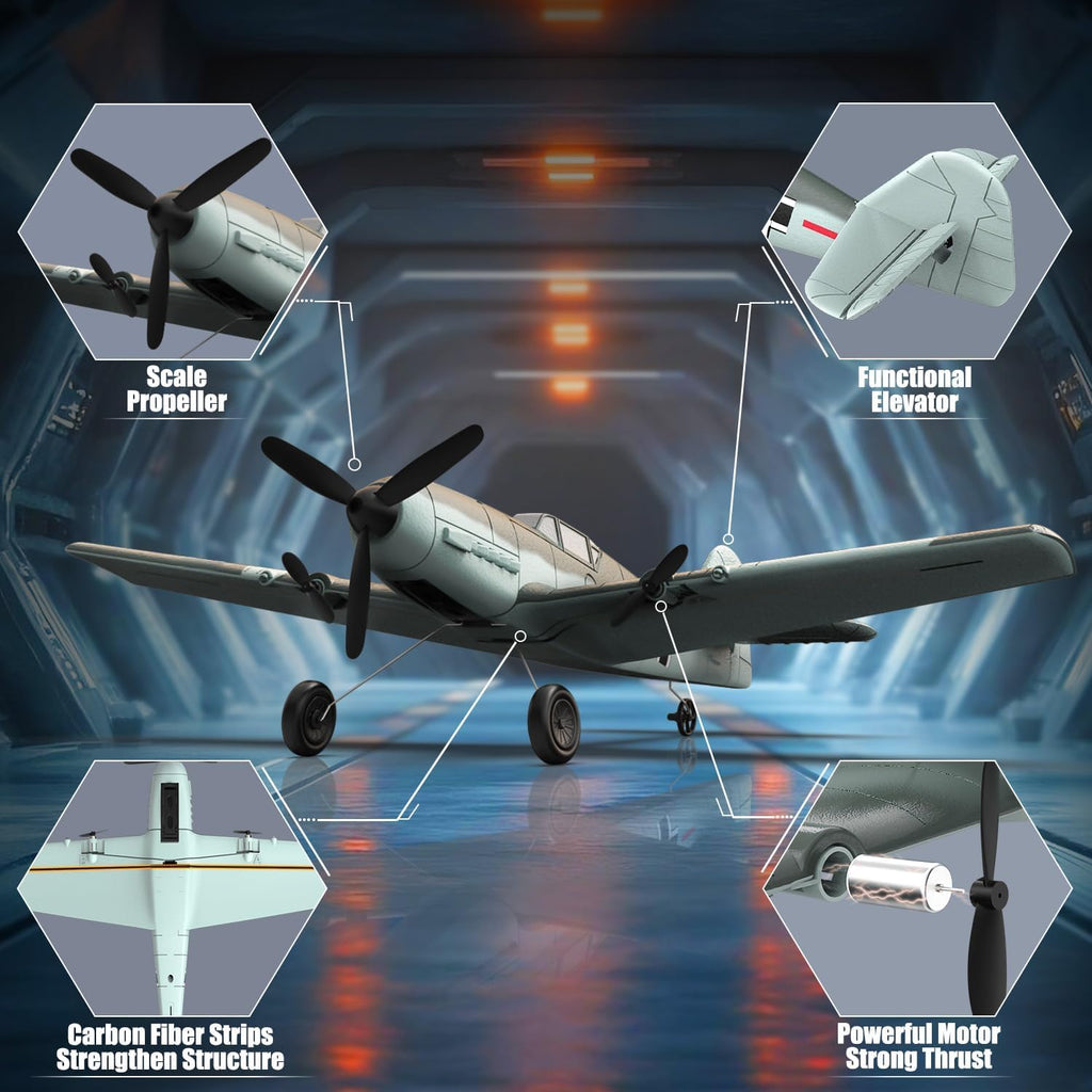 RC Plane, 3 Channel Remote Control Plane for Beginners & Adults | BF109 Fighter RTF, 2.4GHz, 6-Axis Gyro Stabilizer