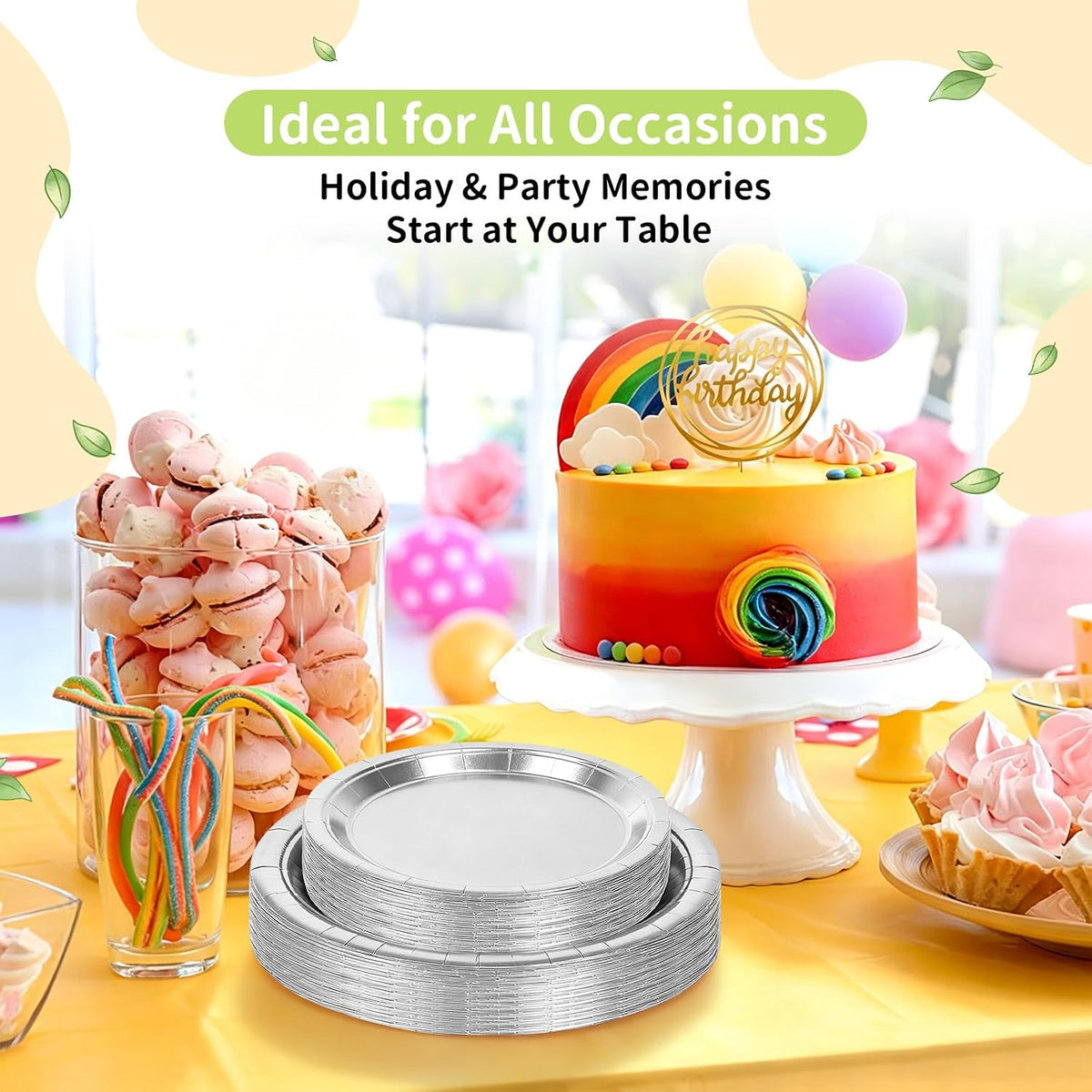 Silver Paper Plates - Disposable Plates for Party, 25-9" & 25-7"