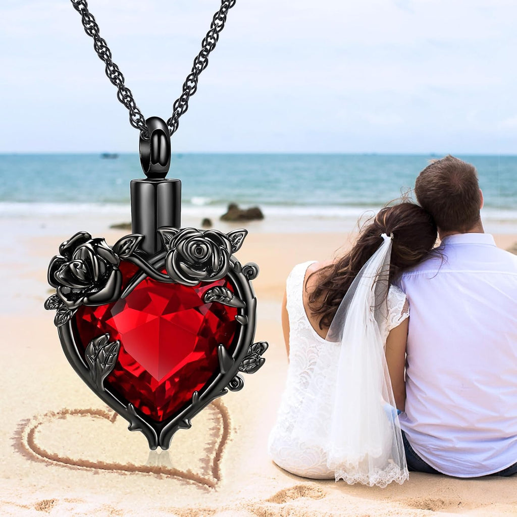 Cremation Jewelry Rose Flower Heart Urn Necklaces for Ashes for Women Memorial Human Ashes Pendant